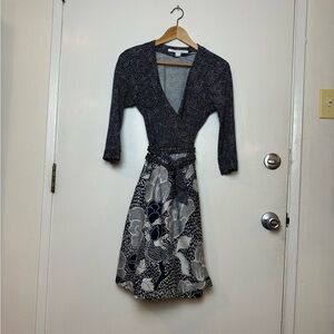 Diane Von Furstenberg Navy and White Polka Dot Dress